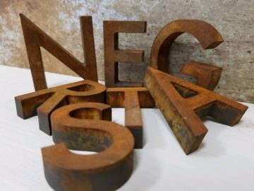 Lightweight PVC letters with rusted finish.