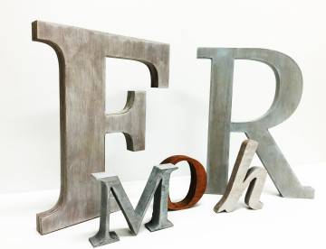 Antiqued wood letters available in many different color options