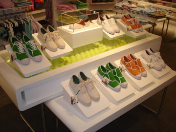 White PVC shoe risers and display case