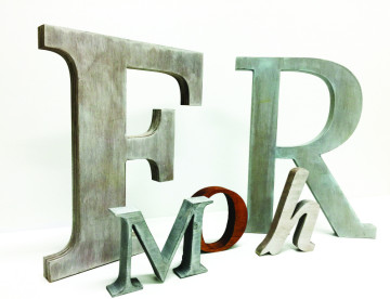 Antiqued wood letters in stock and custom colors