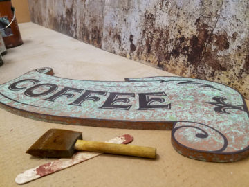 Copper Patina finish with flatbed print on PVC