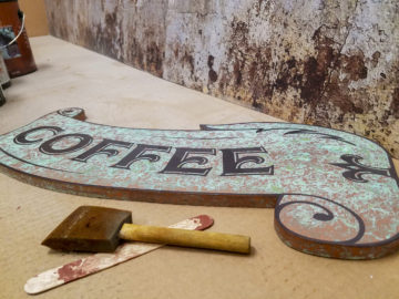 Copper patina finish with flatbed print on PVC